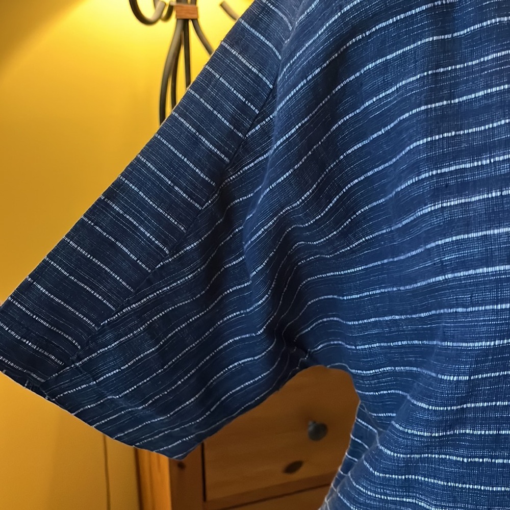 Eileen Fisher organic linen dress blue and white pinstripe - Picture 5 of 8